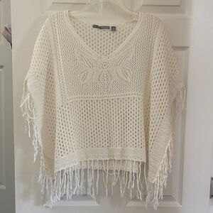 White Fringe short Poncho